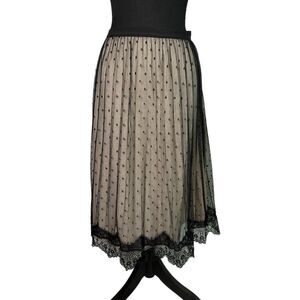 Worthington Beige Midi Skirt with Black Lace, Size 8, Pre-owned